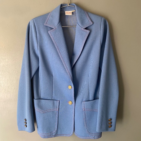VINTAGE Graff Californiawear womens 10 blue blazer red stitch 70s western retro - Picture 1 of 7